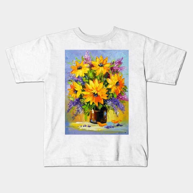 Bouquet of sunflowers Kids T-Shirt by OLHADARCHUKART